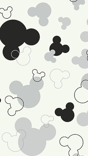 Monochrome Mickey and Minnie Mouse Head Silhouette Pattern Wallpaper HD phone wallpaper