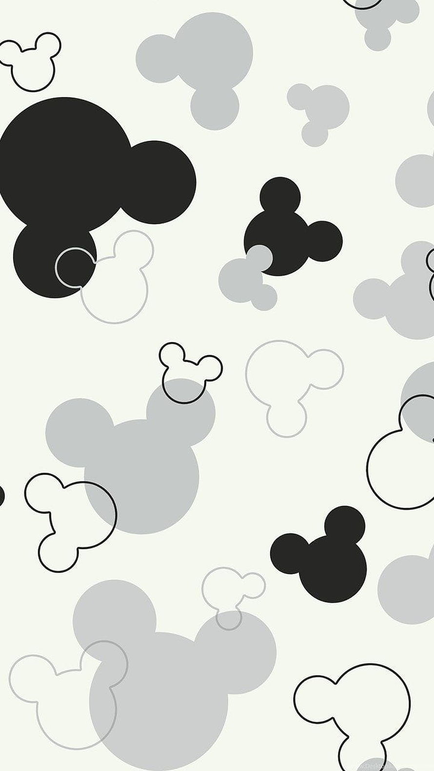 Monochrome Mickey and Minnie Mouse Head Silhouette Pattern Wallpaper HD phone wallpaper