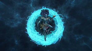 Fantasy Warrior Male Character Surrounded by Glowing Blue Water Ring HD wallpaper