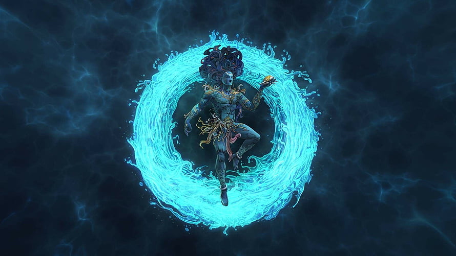 Fantasy Warrior Male Character Surrounded by Glowing Blue Water Ring HD wallpaper