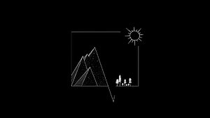 Minimalist Line Art Mountain Landscape With Sun And Trees On Black Background HD wallpaper