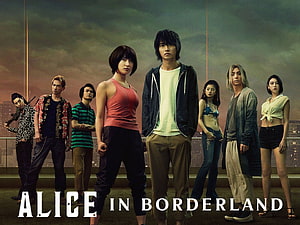 Alice in Borderland Cast Ensemble Standing on Rooftop at Dusk HD wallpaper