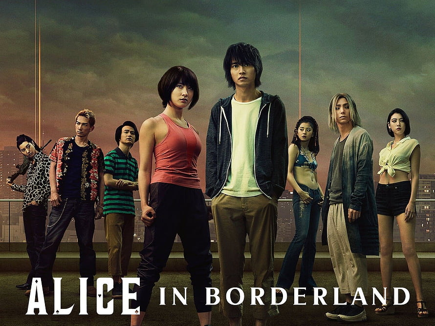 Alice in Borderland Cast Ensemble Standing on Rooftop at Dusk HD wallpaper