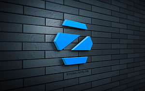 Blue Geometric Abstract Logo on Dark Brick Wall Background HD wallpaper