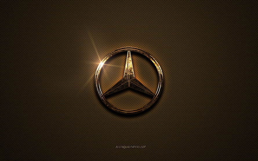 Golden Mercedes-Benz Logo on Dark Textured Background HD wallpaper