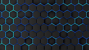 Abstract Blue Hexagonal Grid Pattern With Glowing Neon Lines On Dark Background HD wallpaper