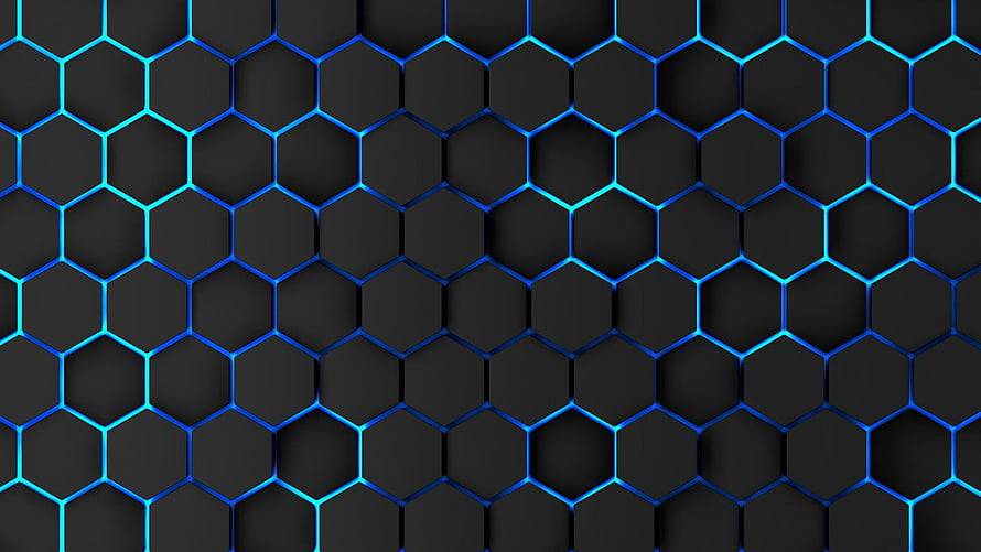 Abstract Blue Hexagonal Grid Pattern With Glowing Neon Lines On Dark Background HD wallpaper