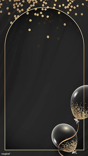 Elegant Black and Gold Celebration Background with Balloons and Confetti HD phone wallpaper