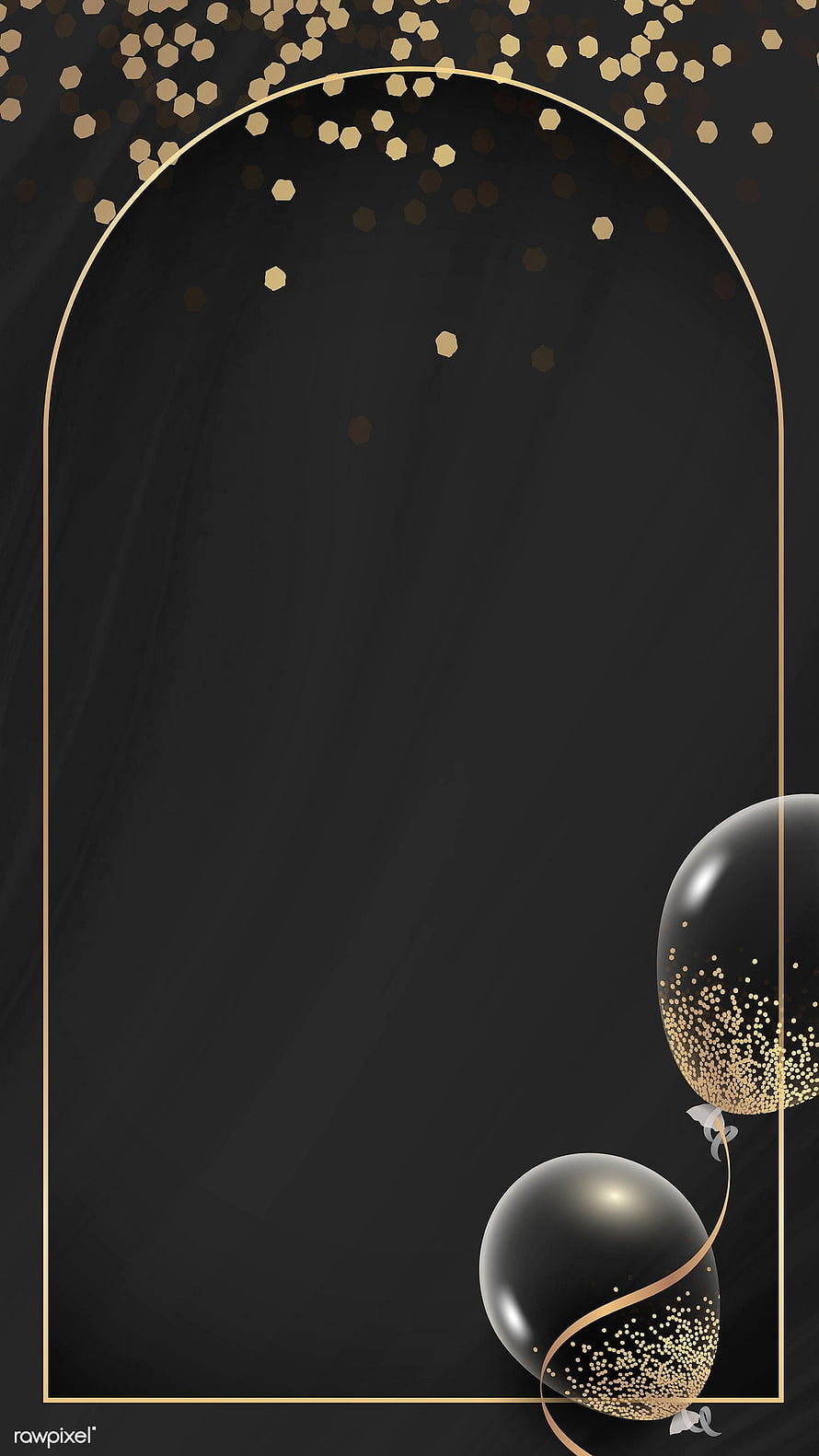 Elegant Black and Gold Celebration Background with Balloons and Confetti HD phone wallpaper