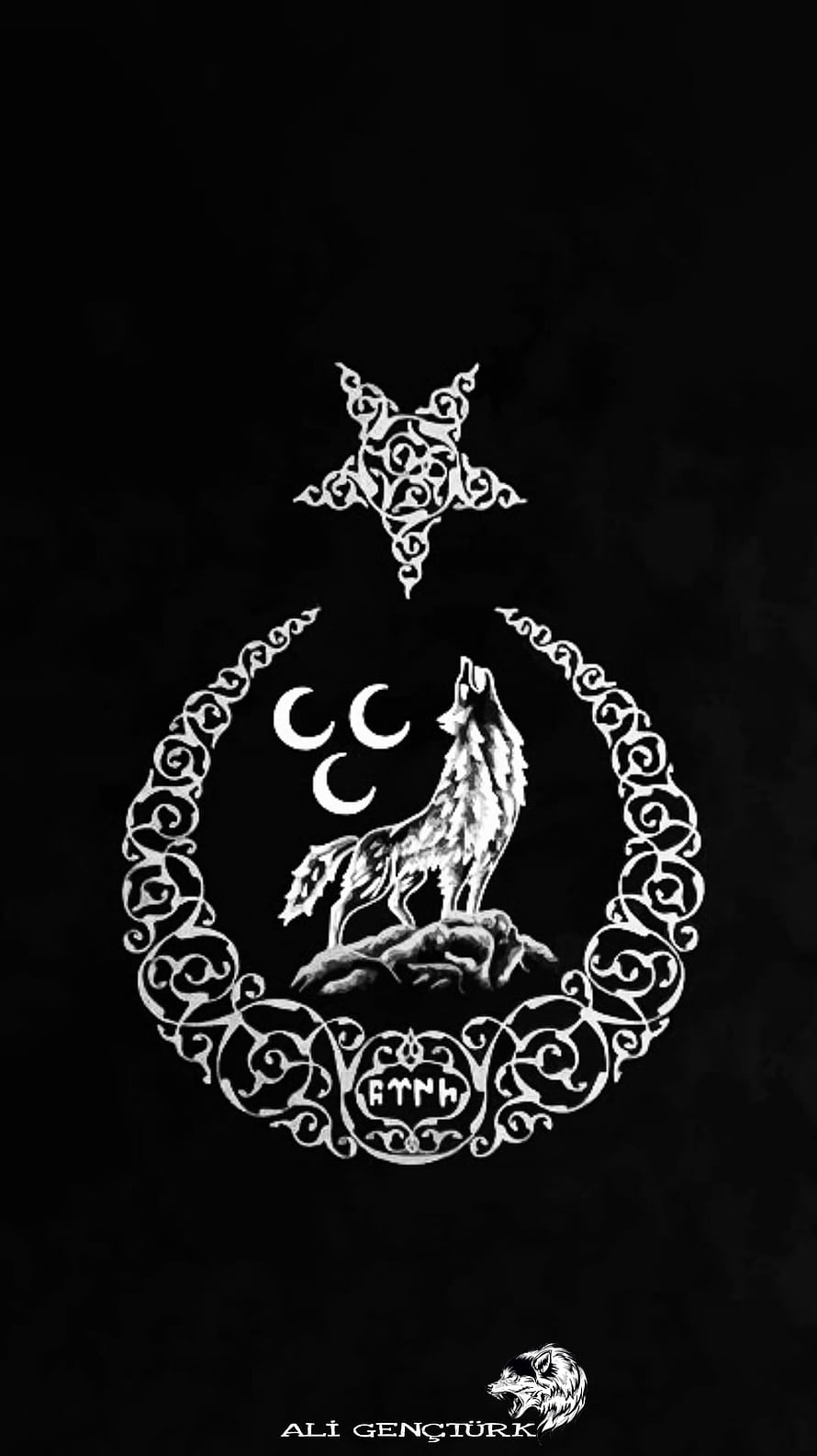 Bozkurt Howling Wolf Emblem with Crescent Moons and Ornate Celtic Knotwork Design HD phone wallpaper