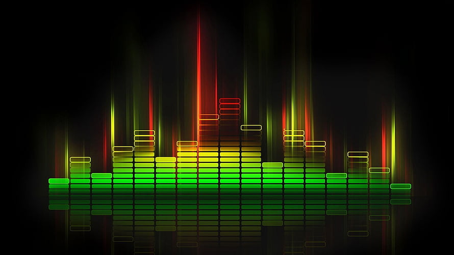 Neon Audio Spectrum Visualizer with Glowing Sound Bars on Black Background HD wallpaper