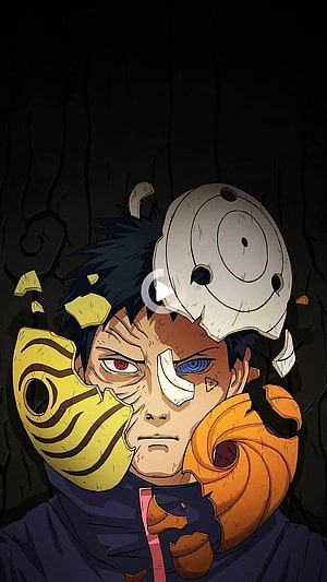 Obito Uchiha with Tobi Mask and Sharingan Eyes in Dark Anime Illustration HD phone wallpaper