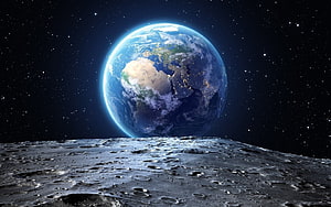 Earth Rising Over The Moon Surface In Deep Space With Stars HD wallpaper