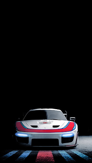 Nissan GT-R R34 Concept with Red and Blue Stripes on Dark Background HD phone wallpaper
