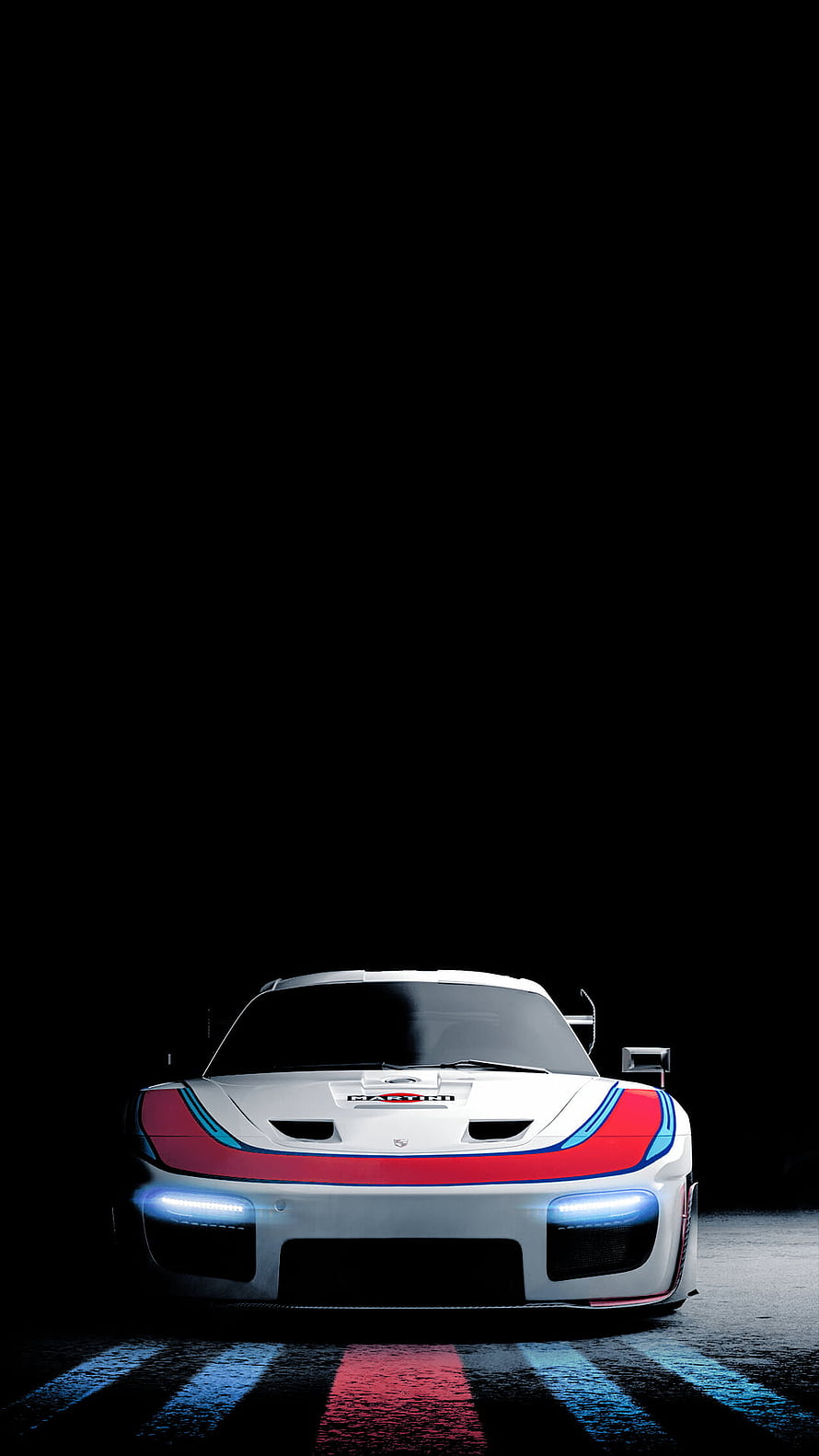 Nissan GT-R R34 Concept with Red and Blue Stripes on Dark Background HD phone wallpaper