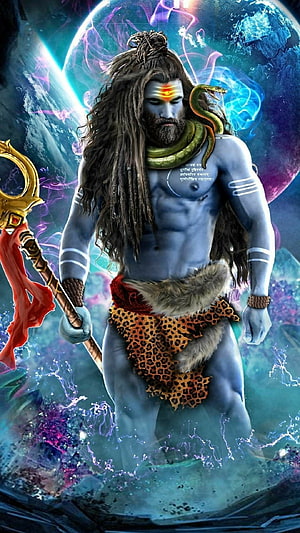 Mahakal Shiva 3D Digital Art with Trishul and Cosmic Nebula Background HD phone wallpaper