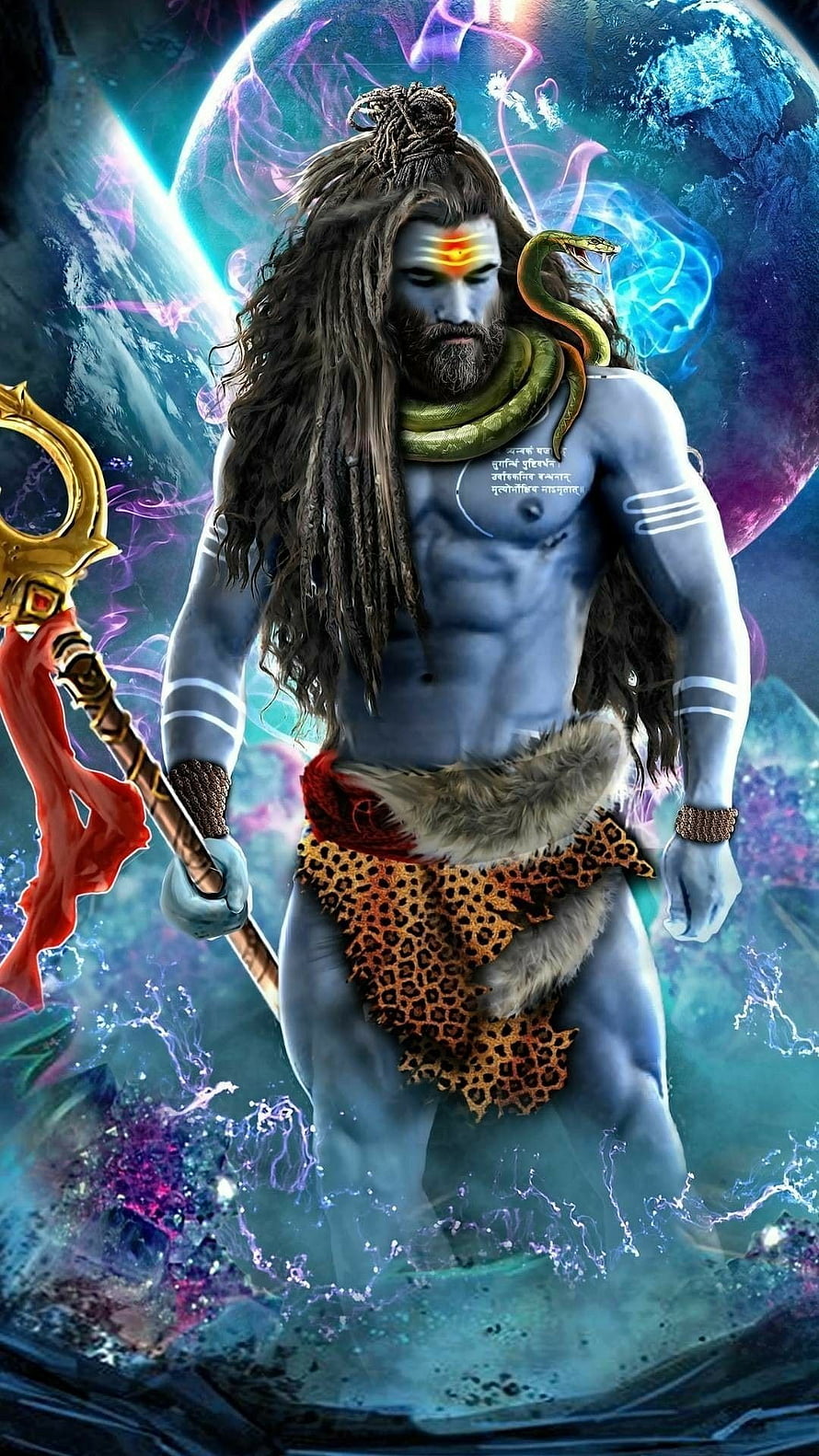 Mahakal Shiva 3D Digital Art with Trishul and Cosmic Nebula Background HD phone wallpaper