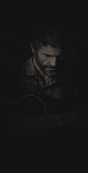 Joel Miller Playing Guitar in The Last of Us Part II Dark Cinematic Portrait HD phone wallpaper