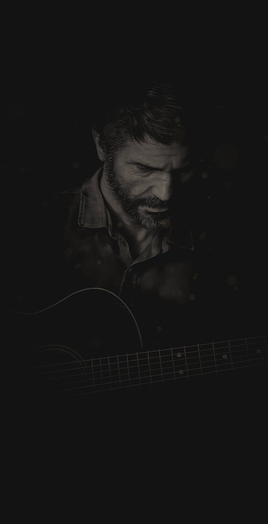 Joel Miller Playing Guitar in The Last of Us Part II Dark Cinematic Portrait HD phone wallpaper
