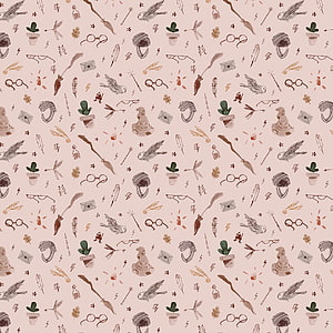Magical Harry Potter Inspired Seamless Pattern With Wands, Owls, Glasses, And Cacti On Pink Background HD phone wallpaper