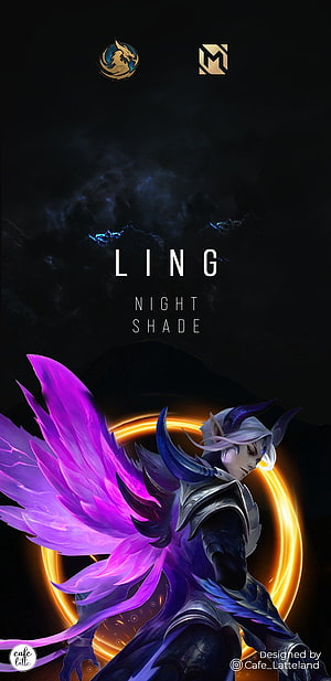 Ling Night Shade from Mobile Legends: Bang Bang with Purple Wings and Golden Halo HD phone wallpaper