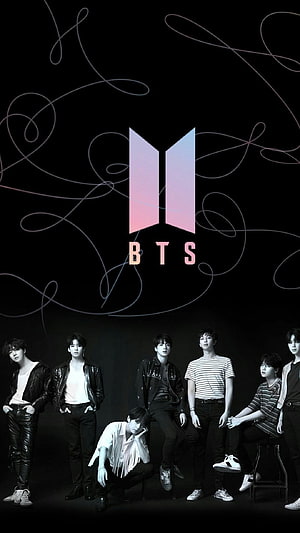 BTS K-pop Group Portrait with Logo and Abstract Lines HD phone wallpaper