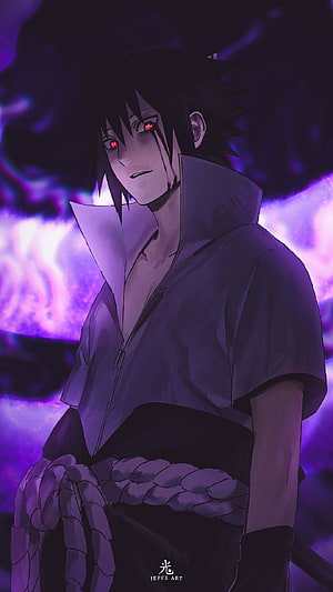 Uchiha Sasuke Anime Character With Purple Chakra Aura And Red Eyes HD phone wallpaper