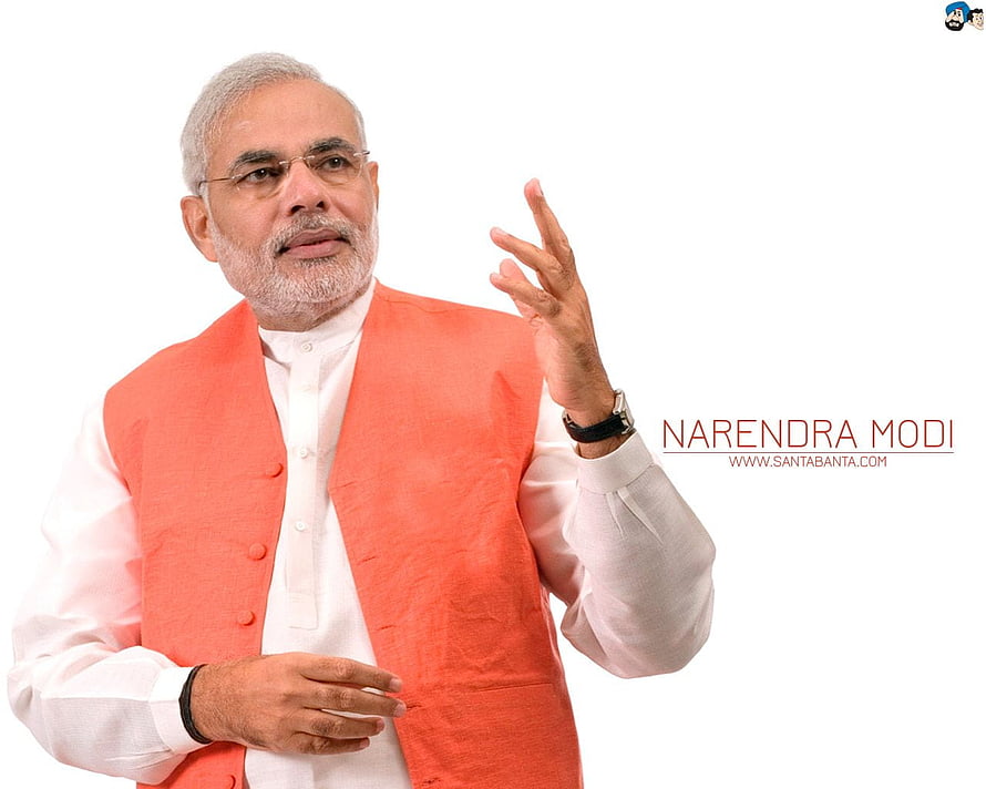 Narendra Modi Portrait in Orange Nehru Jacket and White Kurta HD wallpaper