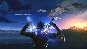 Kirito dual wielding swords facing Heathcliff in Sword Art Online anime wallpaper HD wallpaper