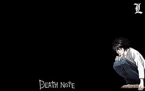 L Lawliet from Death Note crouching in dark minimalist anime wallpaper HD wallpaper