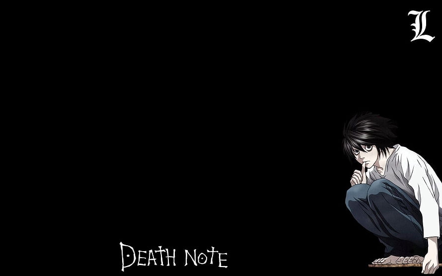 L Lawliet from Death Note crouching in dark minimalist anime wallpaper HD wallpaper