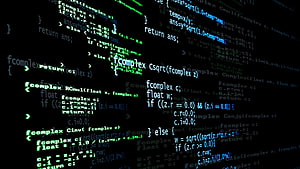 Green C Programming Code on Black Background with Complex Number Functions HD wallpaper