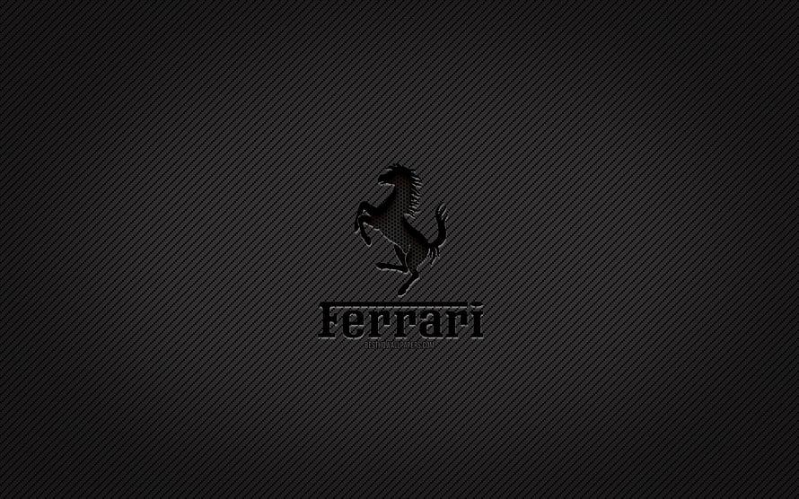 Ferrari Prancing Horse Emblem on Dark Carbon Fiber Texture Background HD wallpaper