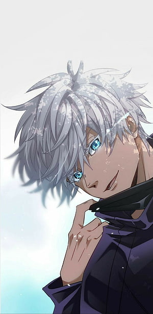 Gojo Satoru from Jujutsu Kaisen anime character portrait with white hair and blue eyes HD phone wallpaper