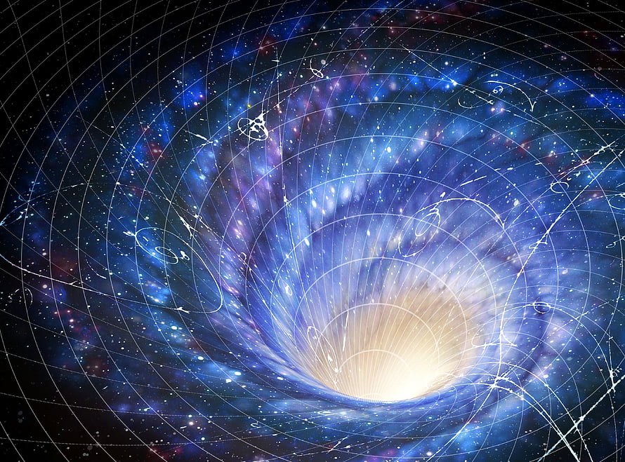 Cosmic Black Hole Vortex with Gravitational Field Lines and Starry Nebula HD wallpaper