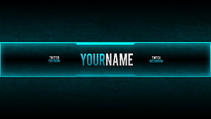 Cyan Neon Gaming Banner Template with Social Media Links and Custom Name Placeholder HD wallpaper