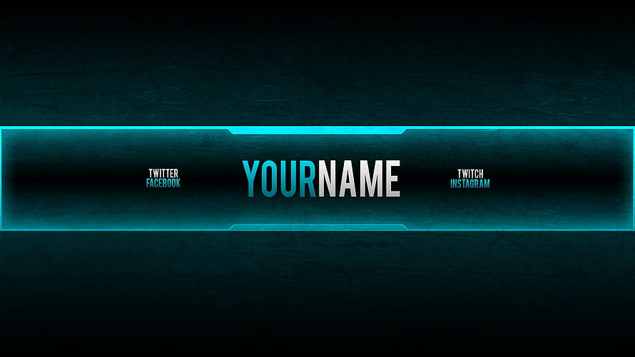 Cyan Neon Gaming Banner Template with Social Media Links and Custom Name Placeholder HD wallpaper