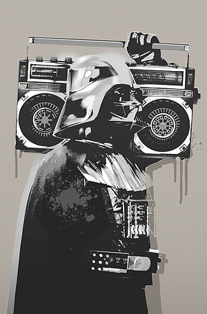 Darth Vader Carrying Boombox in Monochrome Graffiti Style HD phone wallpaper