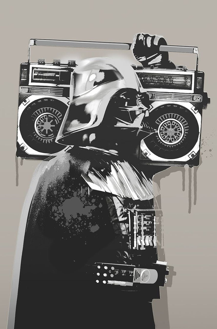 Darth Vader Carrying Boombox in Monochrome Graffiti Style HD phone wallpaper