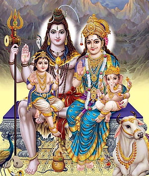 Lord Shiva and Parvati with Ganesha and Kartikeya Hindu Deity Family Portrait HD phone wallpaper