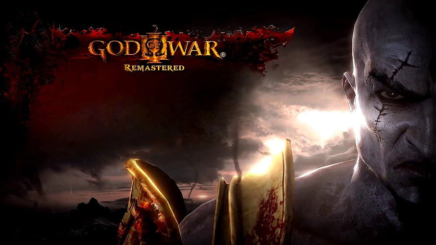 God of War Remastered Kratos with Blades of Chaos in Dark Stormy Landscape HD wallpaper