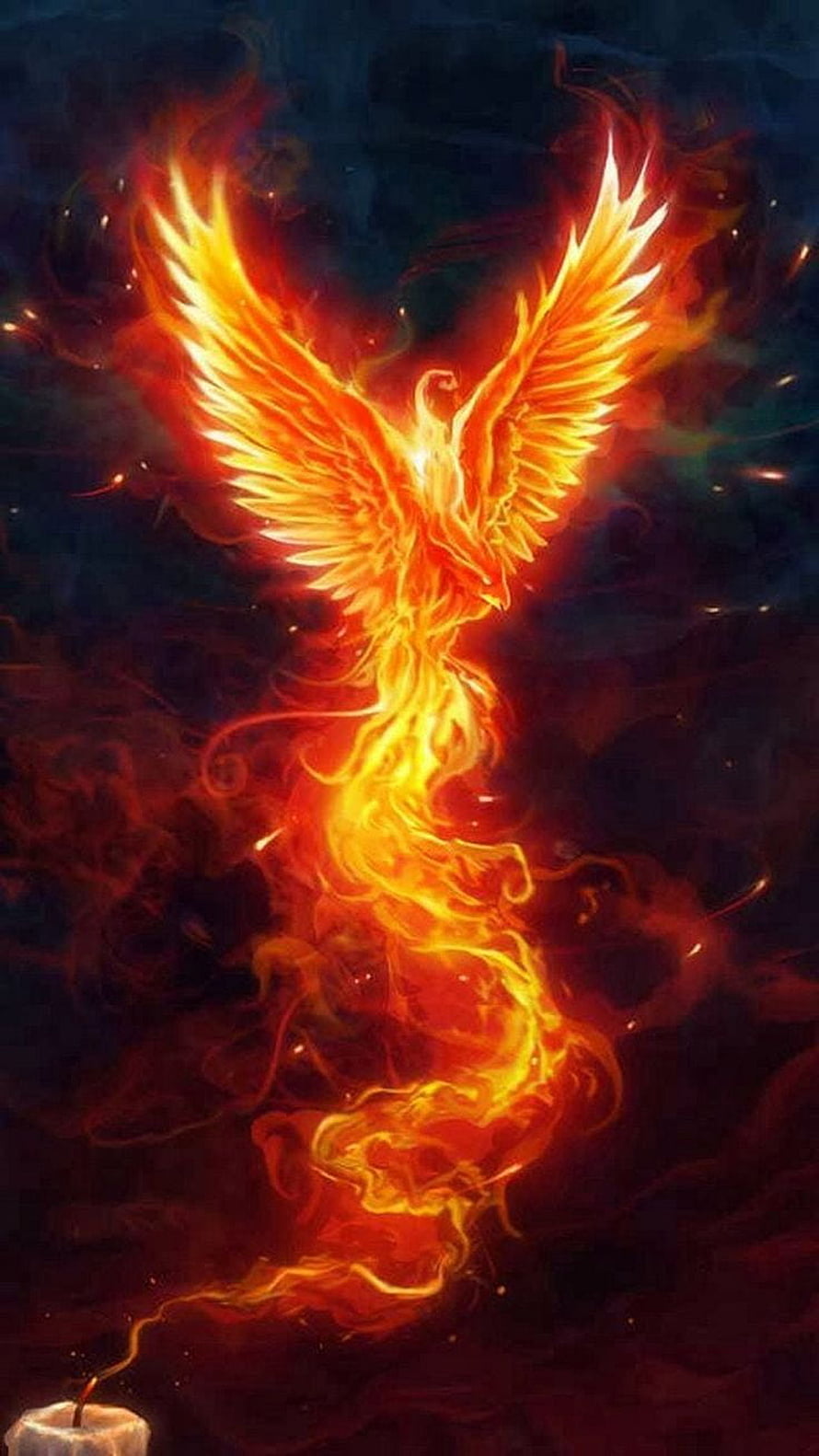 Mystical Phoenix Rising From Candle Flame Fantasy Art HD phone wallpaper