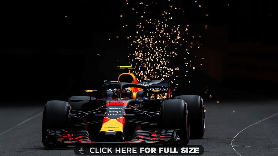 Max Verstappen Red Bull Racing Formula 1 Car with Sparks on Track HD wallpaper