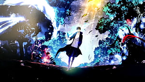 Solo Leveling Anime Artwork: Sung Jinwoo Standing in a Dramatic Blue and White Light Burst HD wallpaper