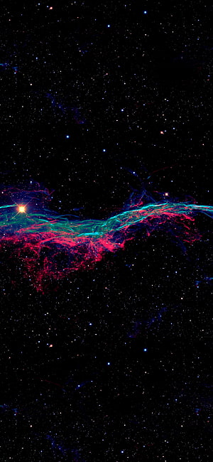 Vibrant Red and Teal Cosmic Nebula with Starry Background HD phone wallpaper