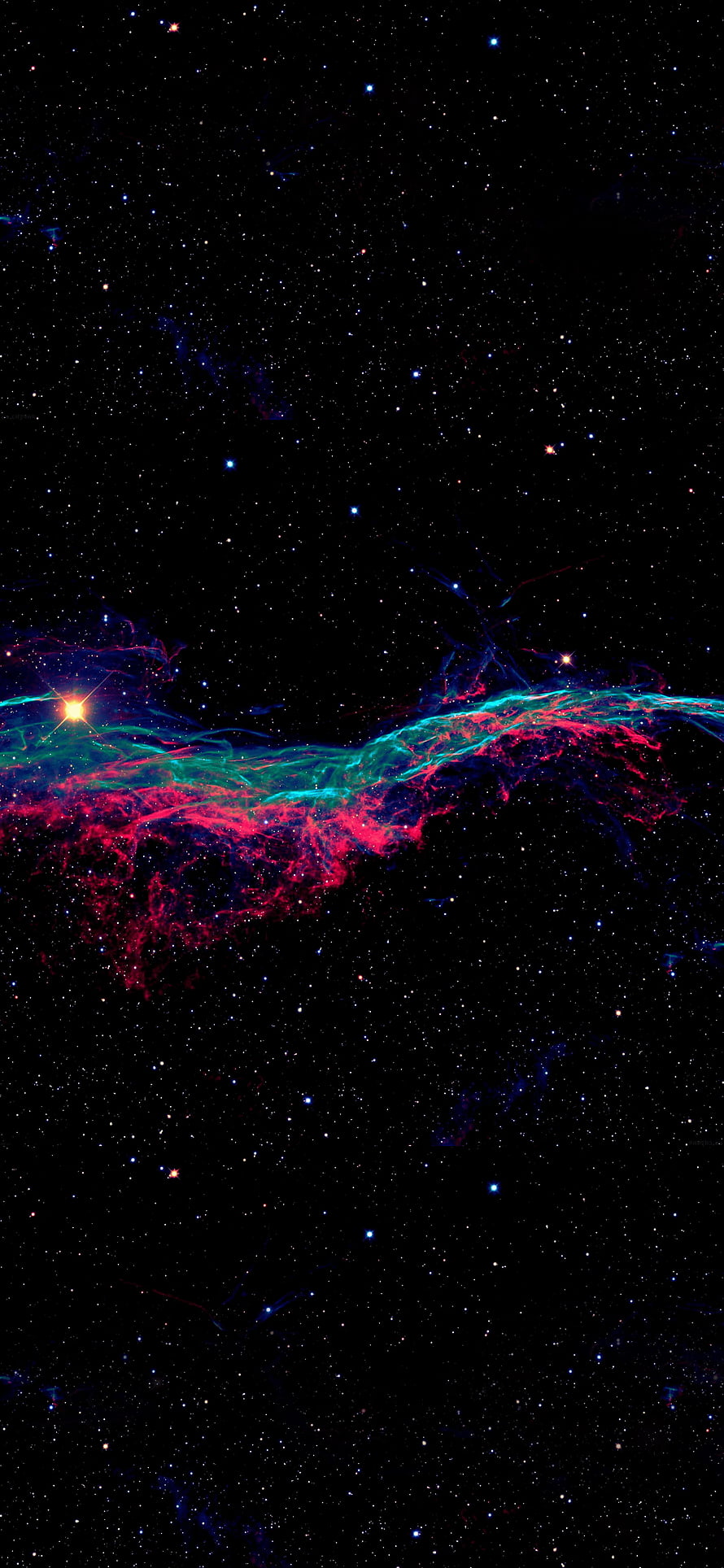 Vibrant Red and Teal Cosmic Nebula with Starry Background HD phone wallpaper