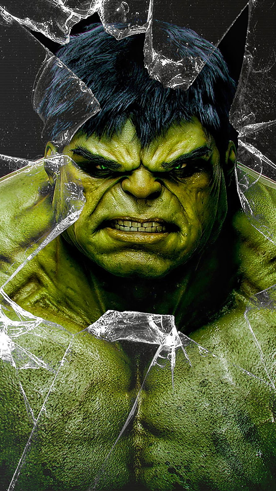 Angry Hulk Breaking Through Shattered Glass Screen HD phone wallpaper