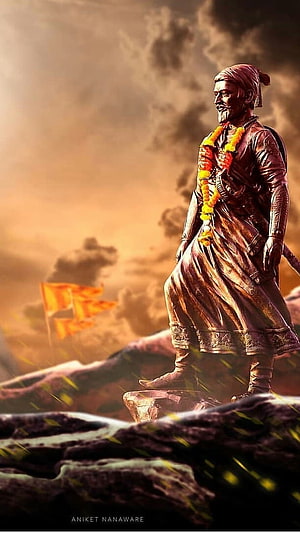Statue of Chhatrapati Shivaji Maharaj with Maratha Flag HD phone wallpaper