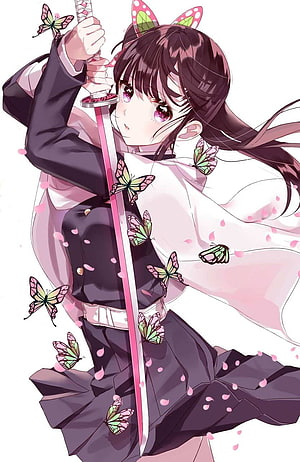Kanao Tsuyuri from Demon Slayer Holding Katana with Butterflies HD phone wallpaper