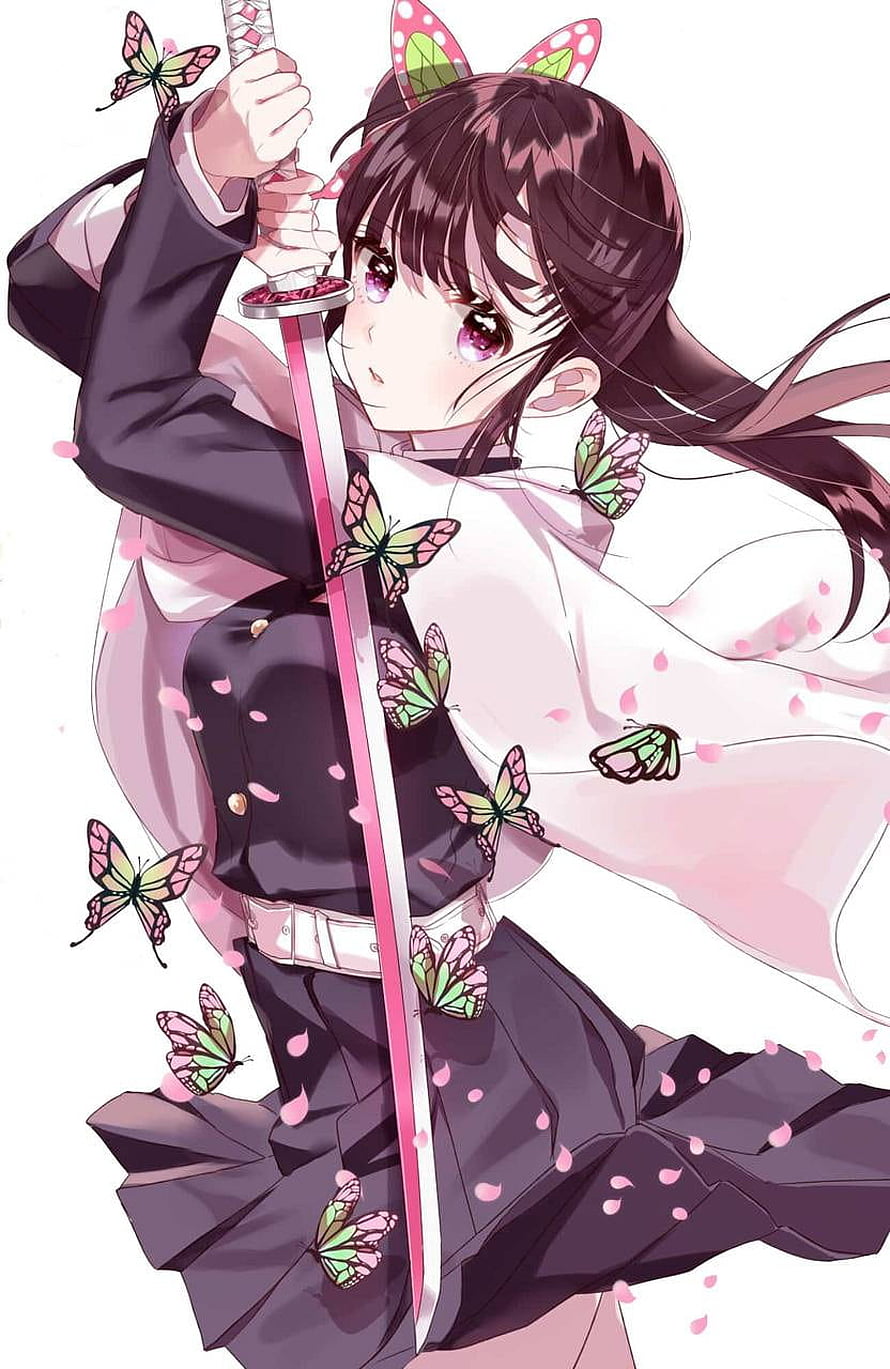 Kanao Tsuyuri from Demon Slayer Holding Katana with Butterflies HD phone wallpaper